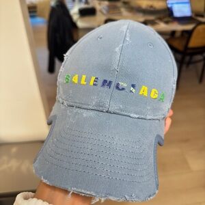Balenciaga Light Blue Distressed Cap